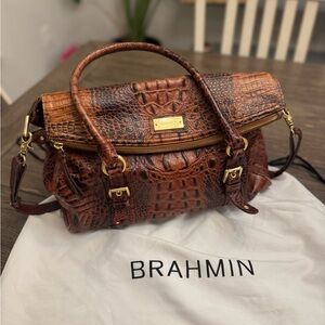 Brahmin Brown Crocodile-Embossed Satchel